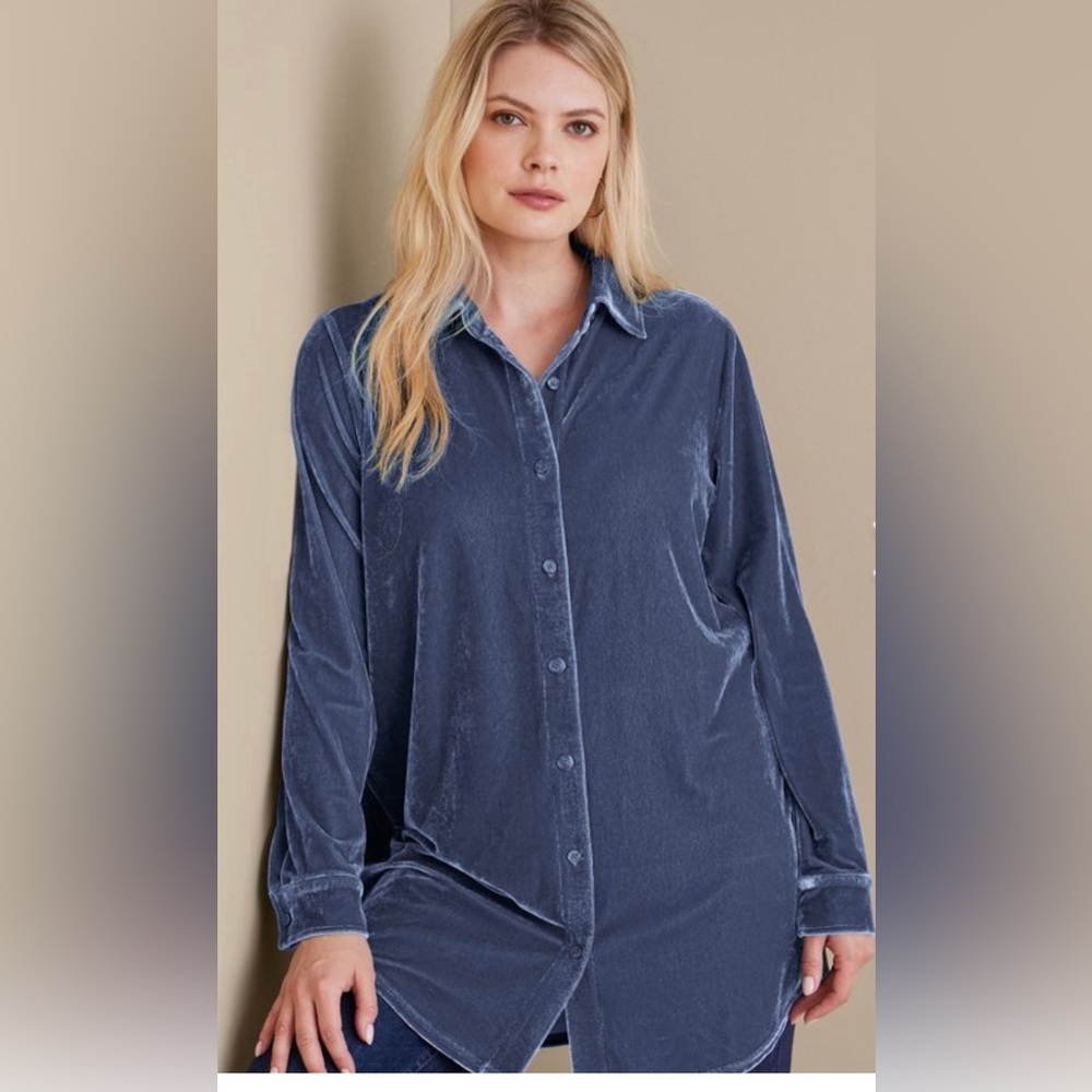Soft Surroundings Velvet Boyfriend Tunic Shirt Size M